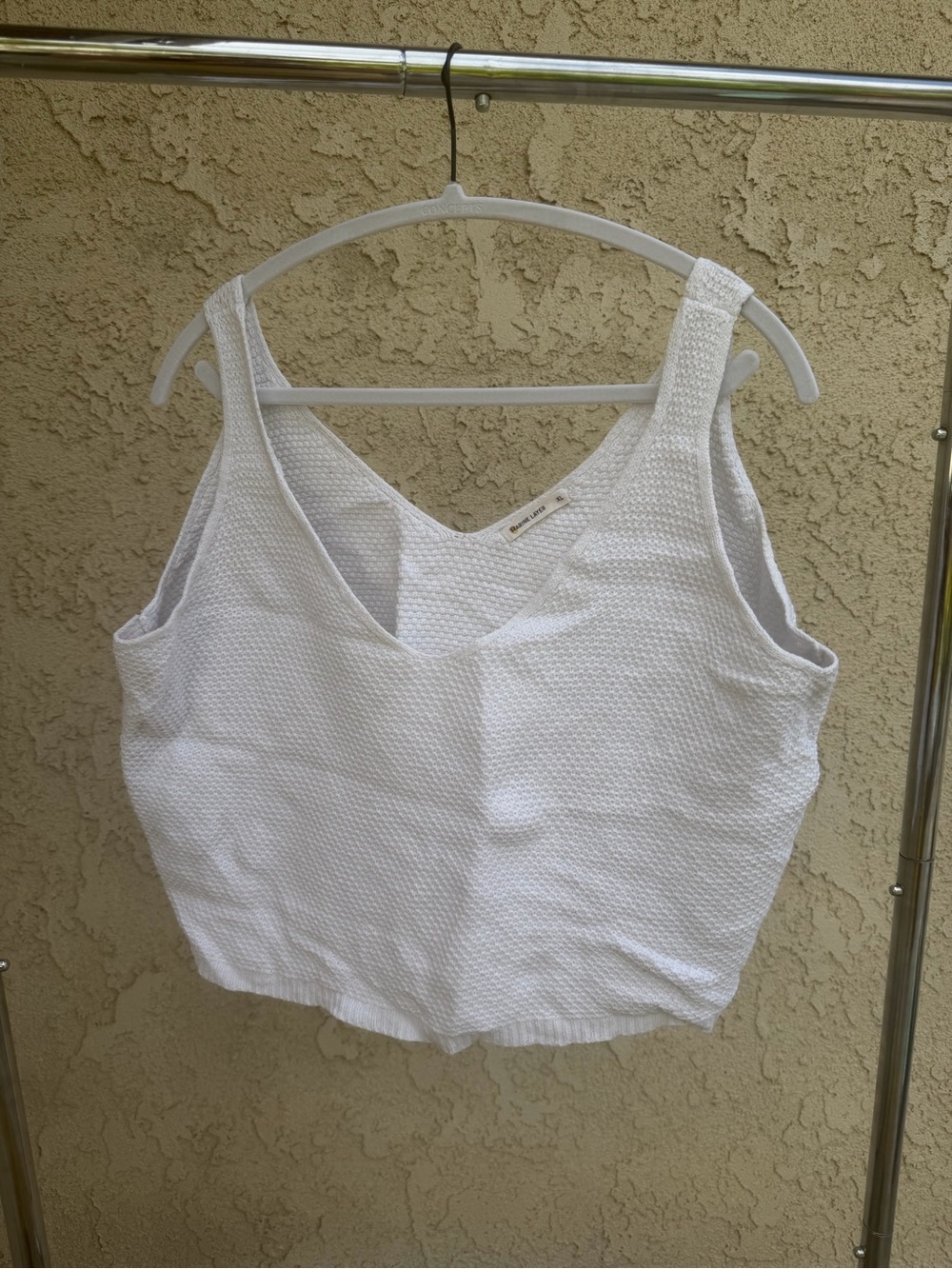 Marine Layer White Textured V-Neck Crop Tank